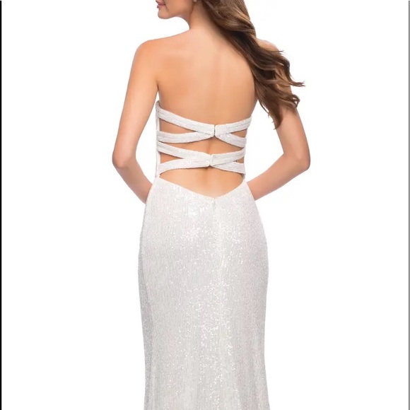 La Femme Strapless Sequin Gown in White - Picture 6 of 9
